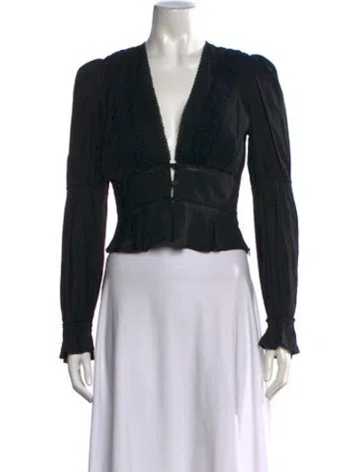 Pre-owned Reformation V-neck Long Sleeve Blouse In Black