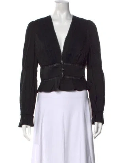 Pre-owned Reformation V-neck Long Sleeve Blouse In Black