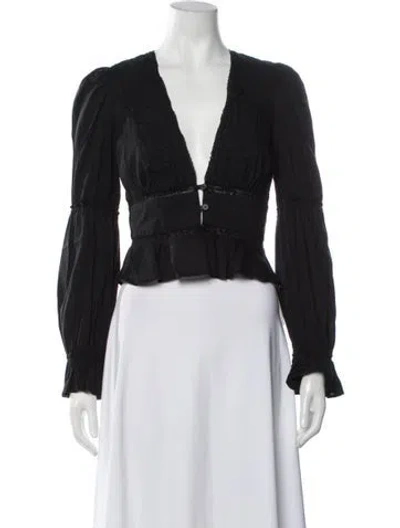 Pre-owned Reformation V-neck Long Sleeve Blouse In Black