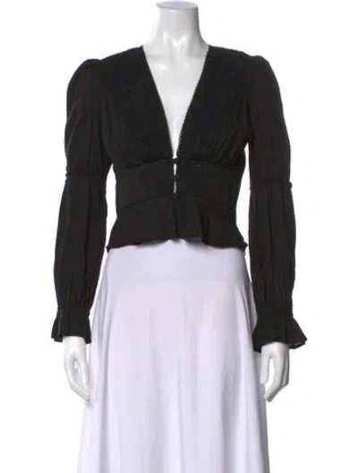 Pre-owned Reformation V-neck Long Sleeve Blouse In Black