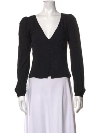 Pre-owned Reformation V-neck Long Sleeve Blouse In Black