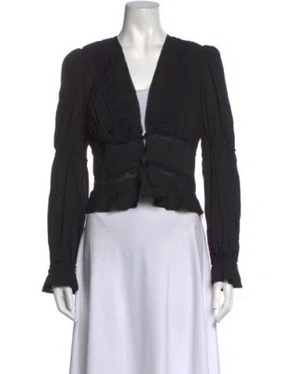 Pre-owned Reformation V-neck Long Sleeve Blouse In Black