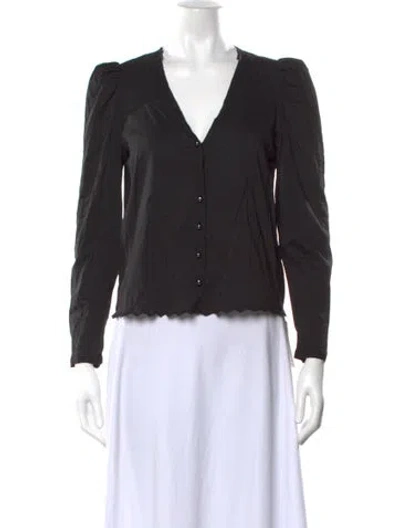 Pre-owned Reformation V-neck Long Sleeve Blouse In Black