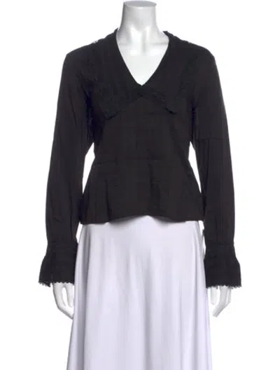Pre-owned Reformation V-neck Long Sleeve Blouse In Black