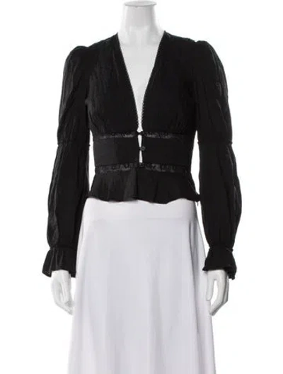 Pre-owned Reformation V-neck Long Sleeve Blouse In Black
