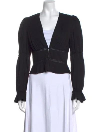 Pre-owned Reformation V-neck Long Sleeve Blouse In Black