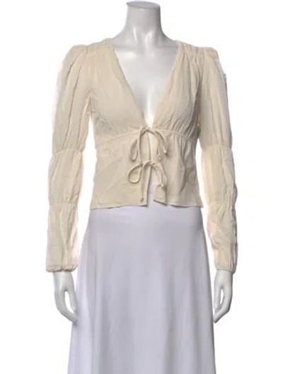 Pre-owned Reformation V-neck Long Sleeve Blouse In Neutral