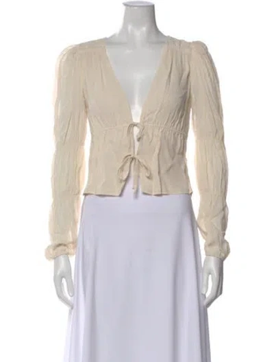 Pre-owned Reformation V-neck Long Sleeve Blouse In Neutral