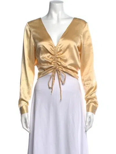 Pre-owned Reformation V-neck Long Sleeve Blouse In Neutrals