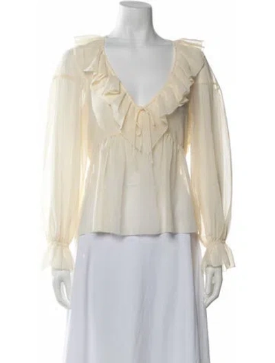 Pre-owned Reformation V-neck Long Sleeve Blouse In Neutrals