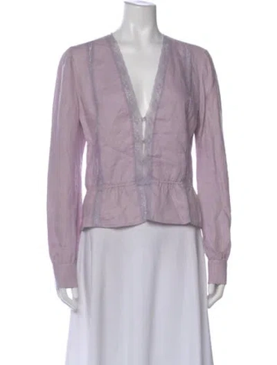 Pre-owned Reformation V-neck Long Sleeve Blouse In Purple