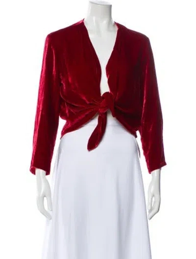 Pre-owned Reformation V-neck Long Sleeve Blouse In Red