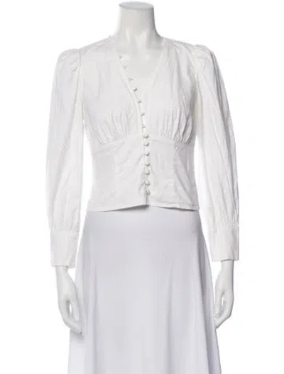 Pre-owned Reformation V-neck Long Sleeve Blouse In White
