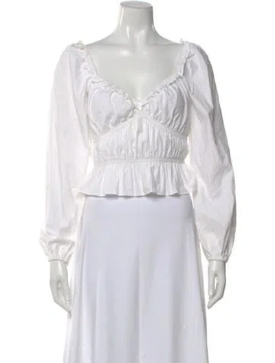 Pre-owned Reformation V-neck Long Sleeve Blouse In White