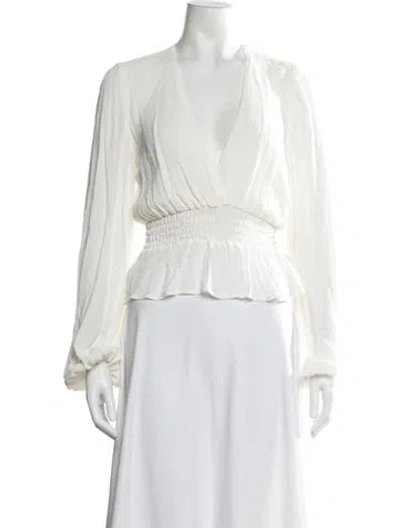 Pre-owned Reformation V-neck Long Sleeve Blouse In White