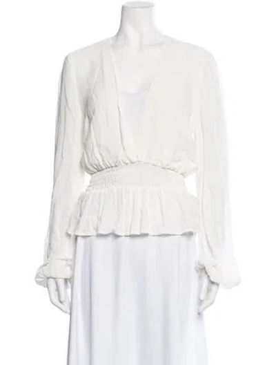 Pre-owned Reformation V-neck Long Sleeve Blouse In White