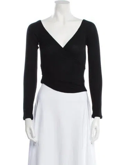 Pre-owned Reformation V-neck Long Sleeve Bodysuit In Black