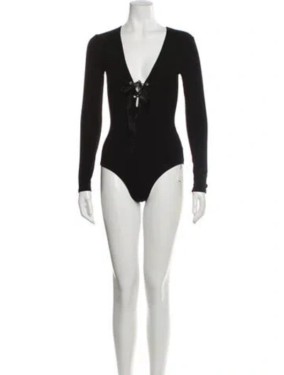 Pre-owned Reformation V-neck Long Sleeve Bodysuit In Black