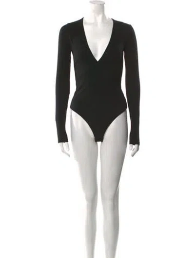 Pre-owned Reformation V-neck Long Sleeve Bodysuit In Black