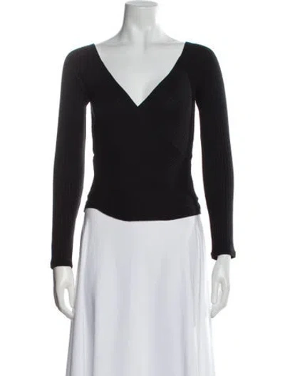 Pre-owned Reformation V-neck Long Sleeve Bodysuit In Black