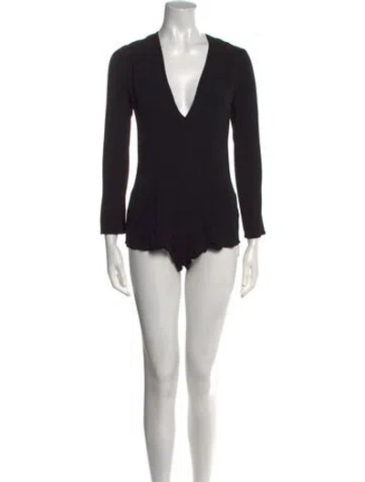 Pre-owned Reformation V-neck Long Sleeve Bodysuit In Black