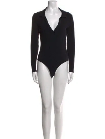 Pre-owned Reformation V-neck Long Sleeve Bodysuit In Black