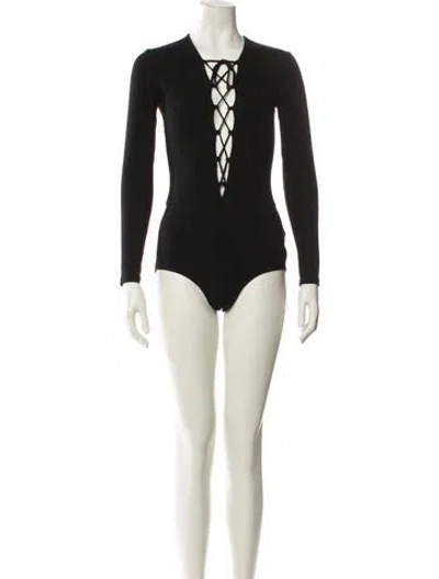 Pre-owned Reformation V-neck Long Sleeve Bodysuit In Black