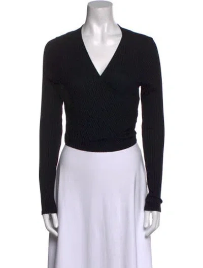 Pre-owned Reformation V-neck Long Sleeve Bodysuit In Black