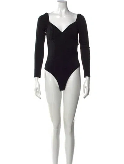 Pre-owned Reformation V-neck Long Sleeve Bodysuit In Black
