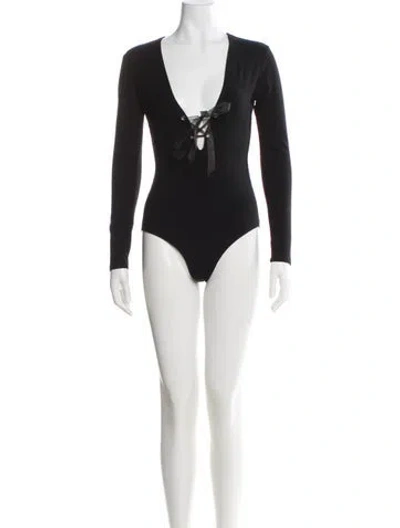 Pre-owned Reformation V-neck Long Sleeve Bodysuit In Black