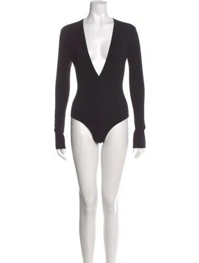 Pre-owned Reformation V-neck Long Sleeve Bodysuit In Black