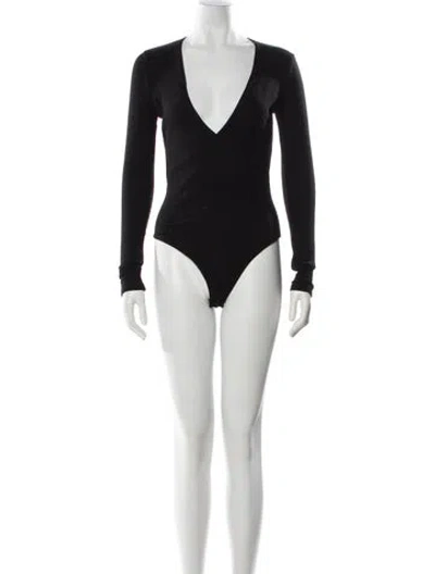 Pre-owned Reformation V-neck Long Sleeve Bodysuit In Black