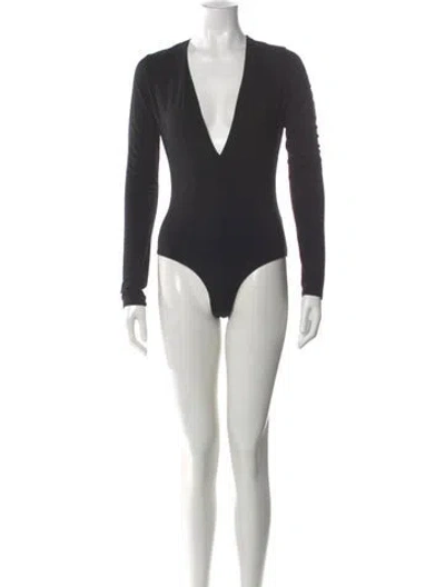 Pre-owned Reformation V-neck Long Sleeve Bodysuit In Black
