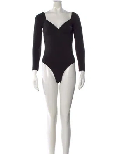 Pre-owned Reformation V-neck Long Sleeve Bodysuit In Black