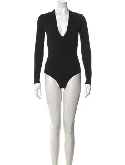 Pre-owned Reformation V-neck Long Sleeve Bodysuit In Black
