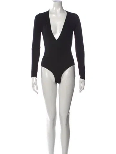 Pre-owned Reformation V-neck Long Sleeve Bodysuit In Black