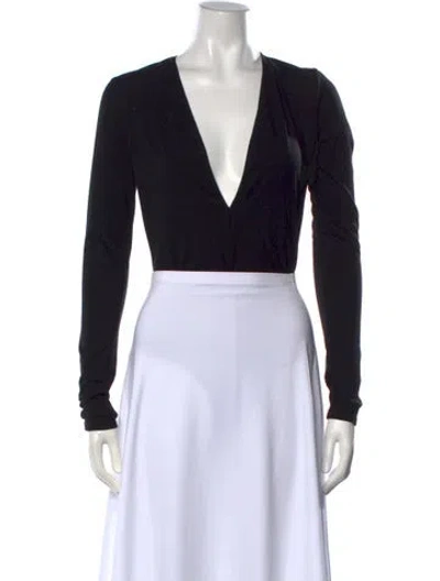 Pre-owned Reformation V-neck Long Sleeve Bodysuit In Black
