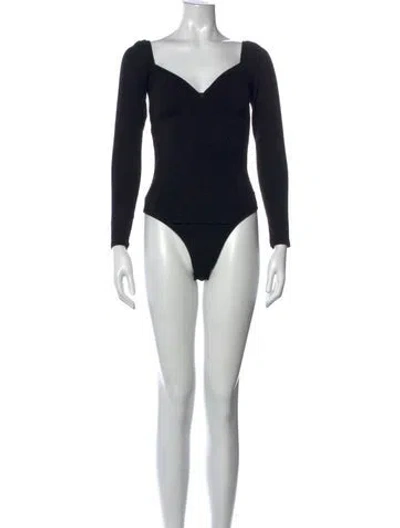 Pre-owned Reformation V-neck Long Sleeve Bodysuit In Black