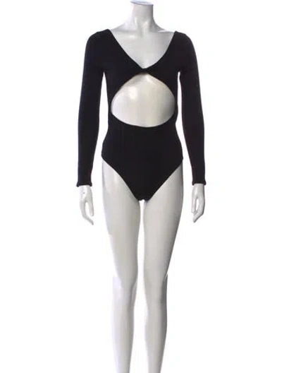 Pre-owned Reformation V-neck Long Sleeve Bodysuit In Black