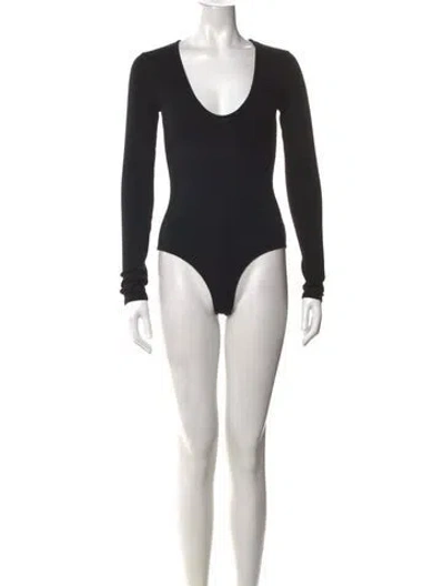 Pre-owned Reformation V-neck Long Sleeve Bodysuit In Black