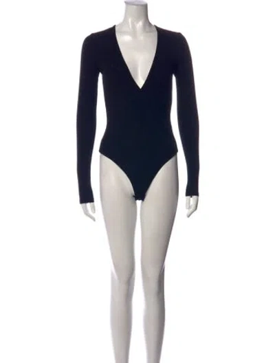 Pre-owned Reformation V-neck Long Sleeve Bodysuit In Black