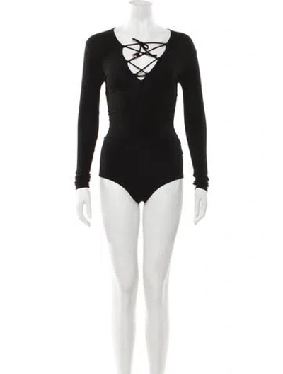 Pre-owned Reformation V-neck Long Sleeve Bodysuit In Black