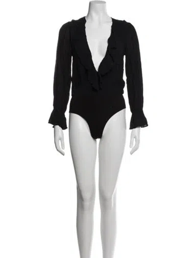 Pre-owned Reformation V-neck Long Sleeve Bodysuit In Black