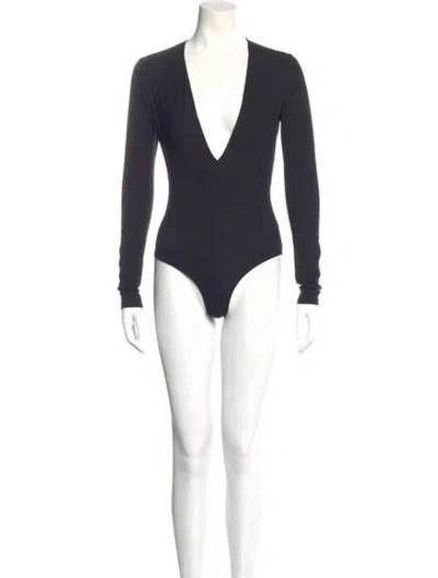 Pre-owned Reformation V-neck Long Sleeve Bodysuit In Blue