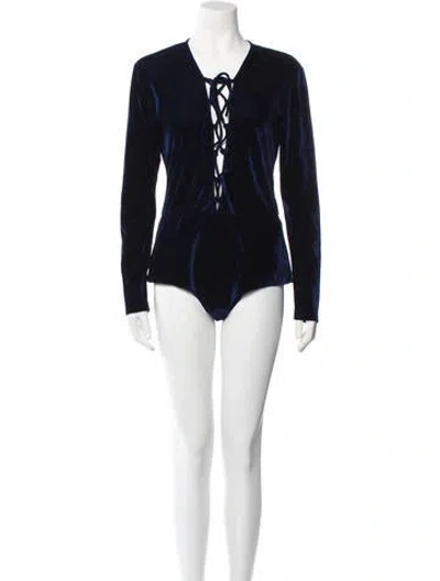 Pre-owned Reformation V-neck Long Sleeve Bodysuit In Blue