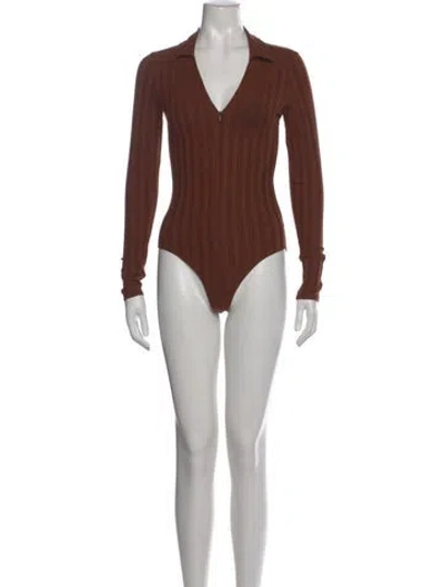 Pre-owned Reformation V-neck Long Sleeve Bodysuit In Brown