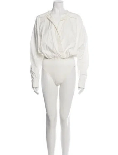 Pre-owned Reformation V-neck Long Sleeve Bodysuit In Neutrals