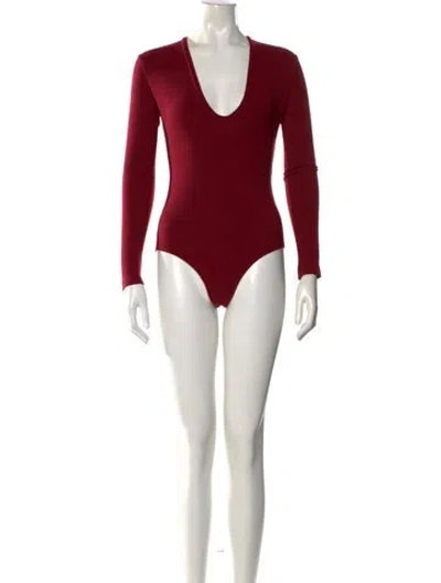 Pre-owned Reformation V-neck Long Sleeve Bodysuit In Red