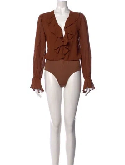 Pre-owned Reformation V-neck Long Sleeve Bodysuit W/ Tags In Brown
