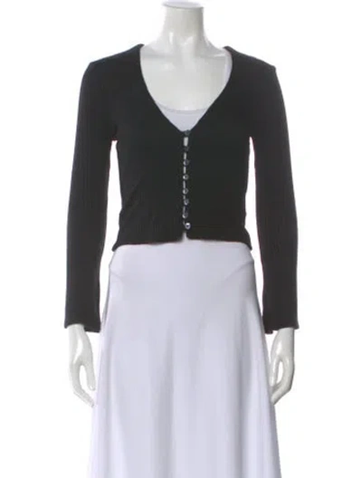 Pre-owned Reformation V-neck Long Sleeve Button-up Top In Black